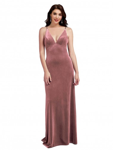 Purchase Low Scoop Back Long V-Neck Velvet Slip Prom Dress UK