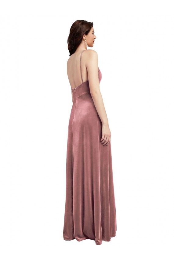 Purchase Low Scoop Back Long V-Neck Velvet Slip Prom Dress UK