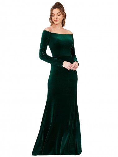 Purchase Off the Shoulder Long Sleeves Stretch Velvet Prom Dress UK