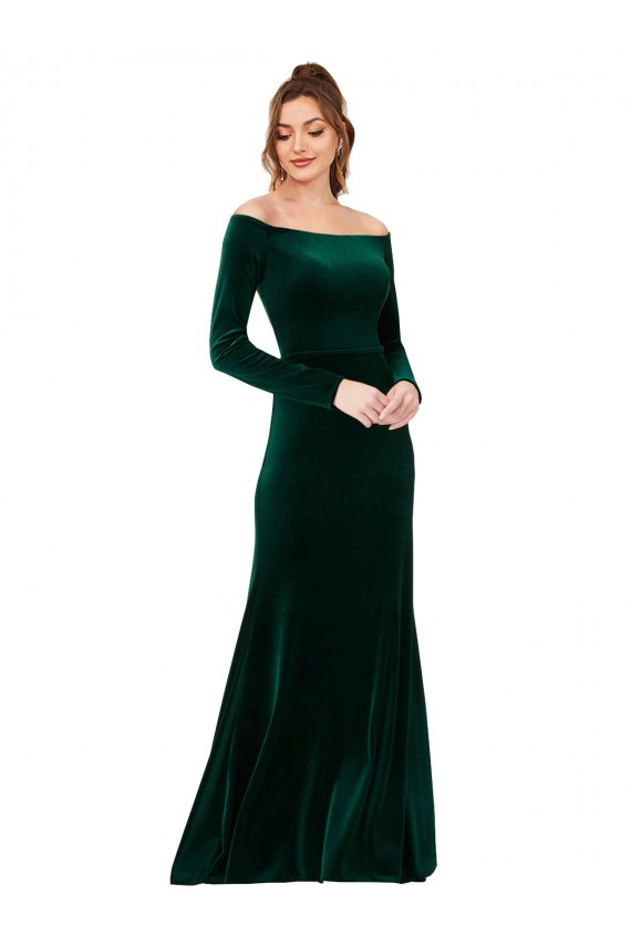 Purchase Off the Shoulder Long Sleeves Stretch Velvet Prom Dress UK