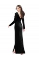 Purchase Long Sleeves Velvet Prom Dress with V-Neckline and Thigh Slit UK