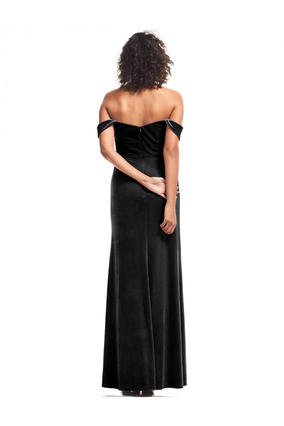 Purchase Off the Shoulder Drapped Sleeves Stretch Velvet Prom Dress UK