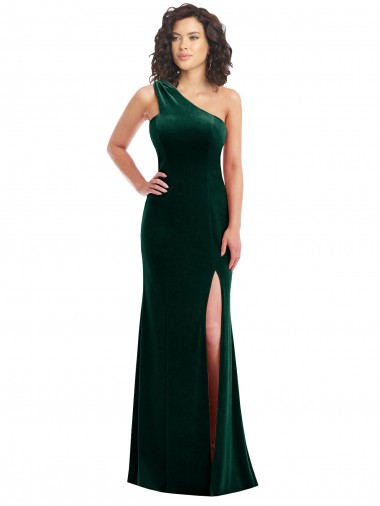 Purchase One Shoulder Velvet Trumpet Prom Dress with Front Slit UK