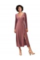 Purchase Long Sleeve Velvet Faux Wrap Midi Length Prom Dress UK