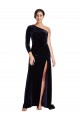 Purchase One Sleeve Long Velvet Prom Dress with Thigh High Split UK