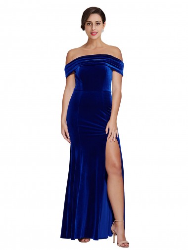 Purchase Full Length Long Velvet Prom Dress with Side Split UK