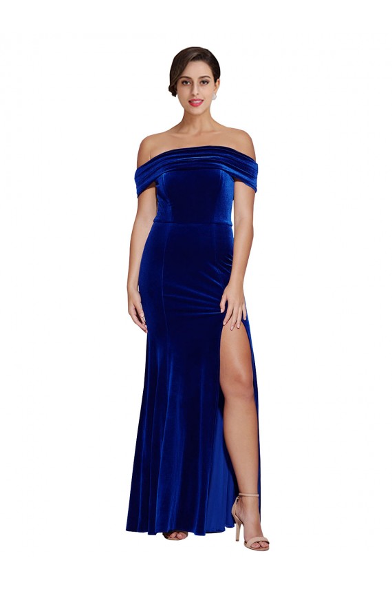 Purchase Full Length Long Velvet Prom Dress with Side Split UK