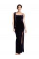 Purchase Long Velvet Prom Dress with Side Thigh Split and Shoulder Tie UK