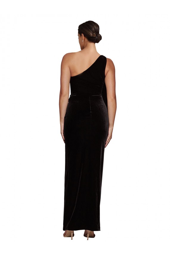 Purchase One Shoulder Long Velvet Prom Dress with Side Split and Shoulder Tie UK