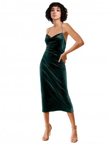 Purchase Midi Length Sleek Cowl Neckline Short Velvet Cocktail Prom Dress / Homecoming Dress UK