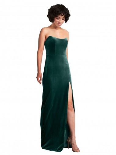 Purchase Scooped Strapless Long Velvet Prom Dress with Daring Side Slit UK