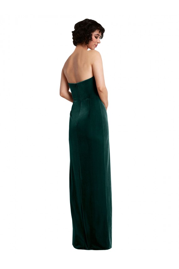 Purchase Scooped Strapless Long Velvet Prom Dress with Daring Side Slit UK